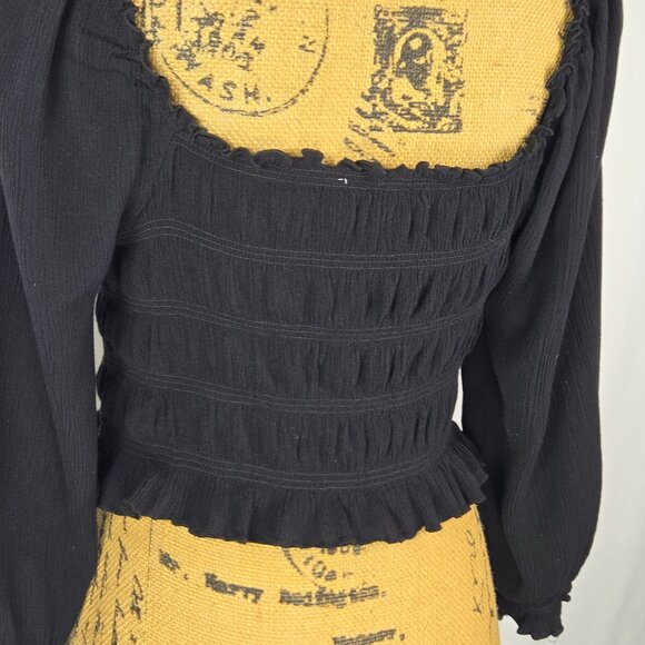 Rue21 Black Ruched Long Sleeve Top Womens Sz L Boho Peasant Cottagecore Romantic - Picture 6 of 14